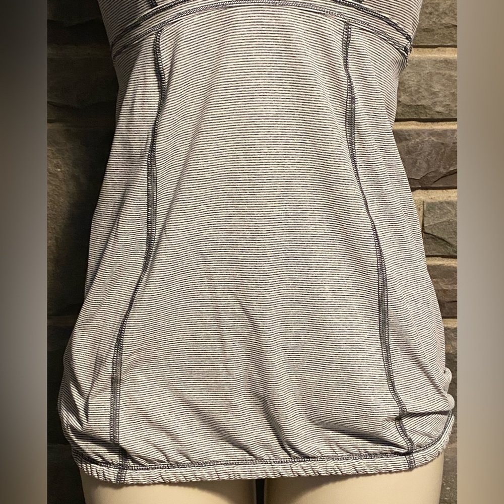 SALE 3/$30 LuLuLemon workout tank,attached sports bra,white/gray stripe, S - Picture 3 of 9
